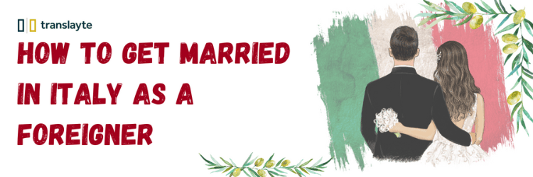 illustration of a couple on their wedding day, how to get married in italy as a foreigner